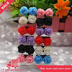 [COD] 12 cặp thần bí Rose Stud Bông tai hỗn hợp màu sắc hoa tai bán buôn