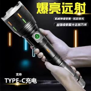 Super Bright LED Flashlight Lumen Zoom Long Distance Flashlight USB C Rechargeable Waterproof Multi-Function Zoom