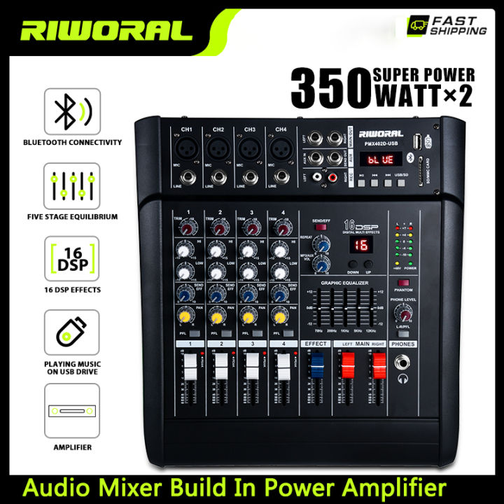 Audio Interface 4 Channel Audio Mixer Build In 350wx2 Power Amplifier