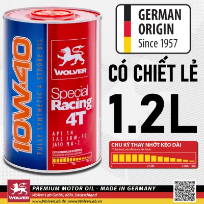 Nhớt Full 100% Tổng hợp WOLVER SPECIAL RACING 10W40 1L API SN - Nhập khẩu 100% Đức hàng Chính hãng Wolver Việt Nam sản phẩm uy tín giá tốt dùng cho tất cả các dòng xe số xe mô tô pkl exciter winner wave