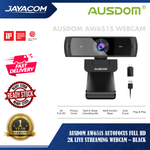 AUSDOM AW651S Autofocus Full HD 2K Live Streaming Webcam – Black (Zoom Certified Built-in Microphone Privacy Cover)