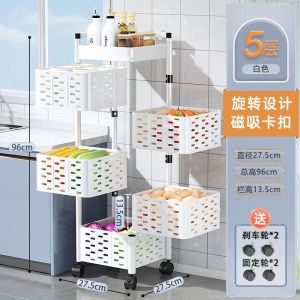 Vegetable Storage Rack Kitchen Trolley Kitchen Trolley Rack Storage Rack Multi-Functional Organizer Floor Standing Rotating with Wheels Kitchen Trolley Rack Cart
