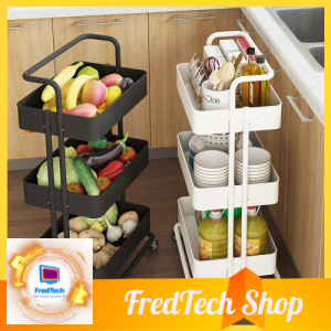 [FredTech Shop ] 3-Tier Trolley Makeup Cosmetic Groceries Organizer with Handle White - Space-Saving Home Decoration