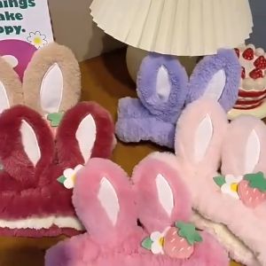 Bando Fesyen💖兔耳发带 Rabbit Ears Headband 可爱卡通洗脸毛绒束发带草莓熊蝴蝶结发箍发饰头饰 Hairband Hair Ties Headwrap Wash Face
