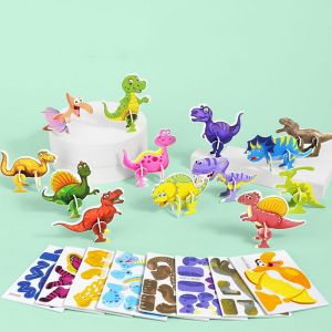 LD-M358 Mainan Edukasi Anak DIY Puzzle 3D Mini Motif Dino Animal Serangga Pesawat Bongkar Pasang