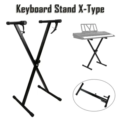 Rixton Premium Adjustable Double X Keyboard Stand with Secure Straps for 61/76/88 Keys - Foldable High-Strength Non-Slip