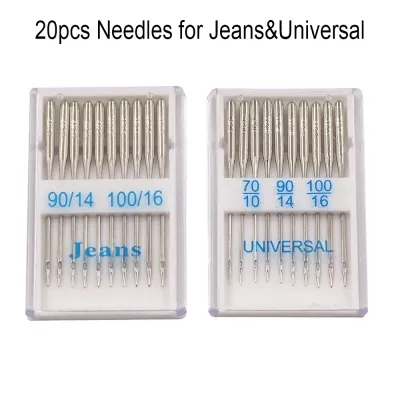 20PCS Jeans Universal Sewing Machine Needles Sewing Machine Supplies for Singer Brother Janome Varmax Sizes70/10 90/14 100/16