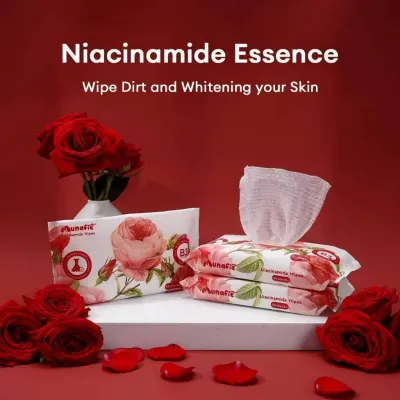 (3packs) Munafie Rose Scented Niacinamide Cleansing Wipes Alcohol Free Wet Wipes 40Sheets