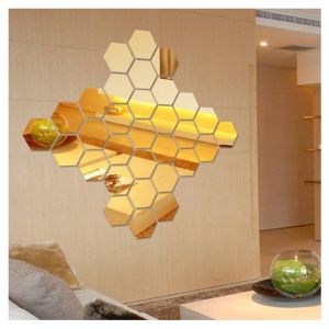 12pcs Modern Creative 3D Silver Mirror Geometric Hexagon Acrylic Wall 8cmX3cmX9cm