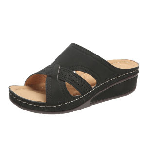[Free Shipping] Summer New WomenS Shoes Wedge Heel Criss-Cross Strap Sandals Fashionable Summer Beach Slides Wedge Heel Thick-Soled Shoes