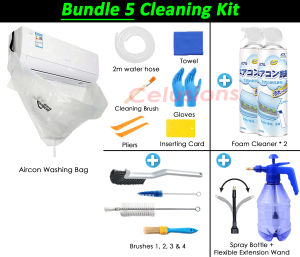 【SG Seller】⭐Air Conditioner Cleaning Kit Bundle⭐ Reusable Aircon Cleaner Bag Servicing Foam Spray Wash Bottle Washing Brushes Home Car Portable