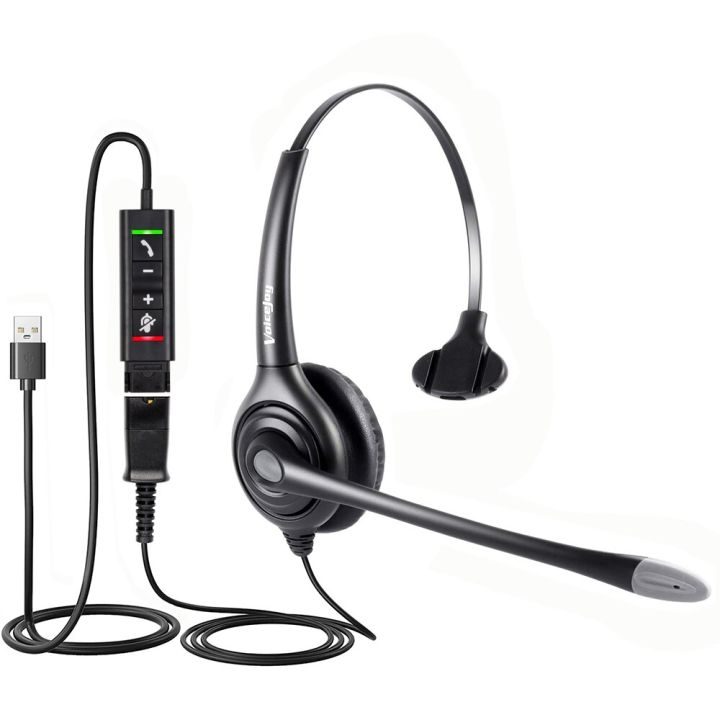 VoiceJoy USB Plug Corded Headphone Call Center Noise