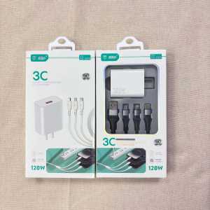 AU120W A 3-in-1 braided data cable with a charging adapter compatible with devices 17 Fast charging for Android and Huawei phones