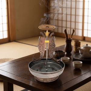 RGFV Stainless Steel Three-Fish Incense Holder Handcrafted Adjustable Center Rod Buddhist Incense Burner Multi Purpose Censer Decorative Coil Frame Burner Home
