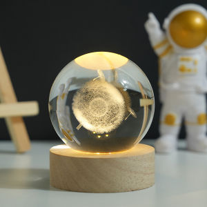 3D Wooden Crystal Ball Night Lamp With Warm Light Sleep Night Light USB Table Light With Wooden Base For Birthday Gifts Home Decor And Room Decoration earphea