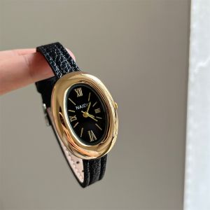 WAPKTY Goose Egg Shape Luxury Women Quartz Watch Casual Durable Vintage Oval Ladies Watches Fashion Soft Leather Strap Female Wristwatch Women Student Gift