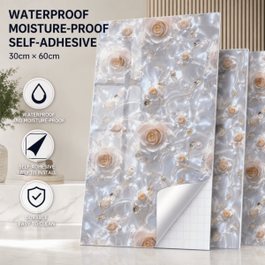 RUSSELLERT 10PCS 30cm60cm Miếng dán tường giả gạch men sứ Hồng Xanh Họa tiết hoa Miếng dán trang trí Sáng tạo Chống ẩm Decal dán tường Trang trí nhà bếp