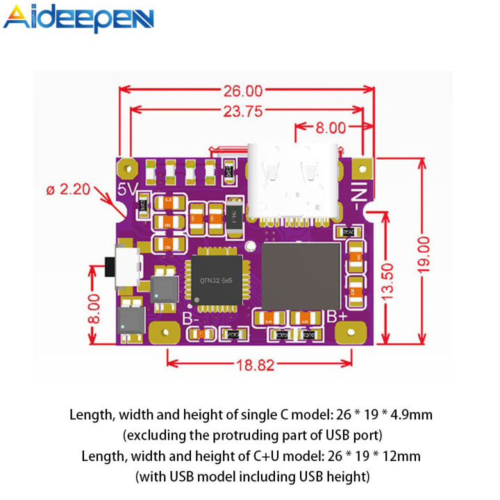 Bat Protection Module Aideepen Type-C USB 5V 1A 18650 Lithium Bat Charger Module Li-ion ...