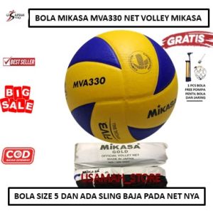 PAKET BOLA VOLI MIKASA MV330/MVA330 DAN NET MIKASA GOLD - BOLA VOLLY MIKASA SIAP MAIN - BOLA TURNAMEN VOLI