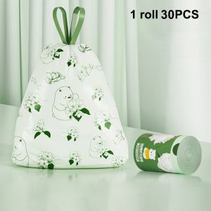 DOOUR 30/50/100pcs/rolls Plastic Drawstring Garbage Bag Not Easy To Break Thickened Material Thickened Trash Bag Durable Portable Design Camellia Fragrance Bag Household Use