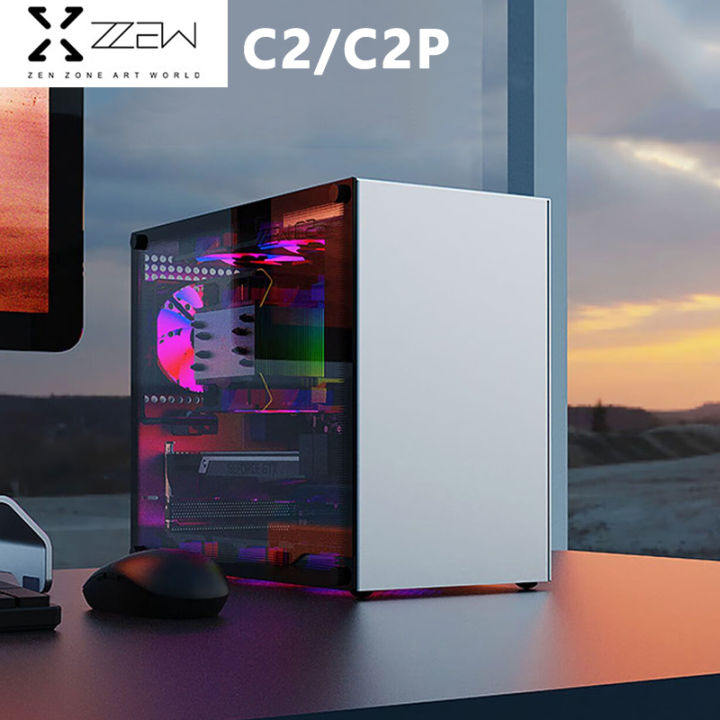 ZZAW เคสสำหรับ C2 C2P M-ATX แบบใสขนาดเล็กสำหรับเคสคอมพิวเตอร์ด้านกรอบโครงขนาดเล็กสำนักงานรองรับการ์ดกราฟิกแบบยาวเคสสำหรับเดสก์ท็อป