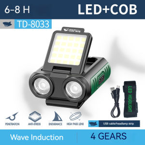 SmilingShark TD-8033 Mini Headlamp Sensor Light Fishing Light LED Head Lamp Portable Cap Clip Light USB Rechargeable Bright Waterproof Outdoor Night Fishing Light Headlight Induction Hat Clip Light Cycling Camping BBQ Car Repairing Maintenance