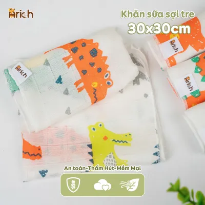 Set 5 Khăn sữa hoạ tiết Arich vải sợi tre cho bé kích thước 30x30cm