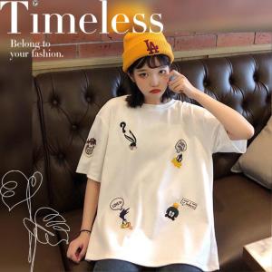 LH.Sunshine เสื้อยืดลายปักการ์ตูนน่ารักใสใส มี 3 สี น้อนแมทซ์วันไหนก็ดูดีย์