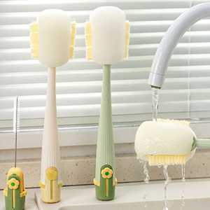 5-in-1 Cup Cleaner Brush Deep Cleaning Long Handle Sponge Brush Thermos Cup Brush Milk Bottle Cleaning Sponge Brush