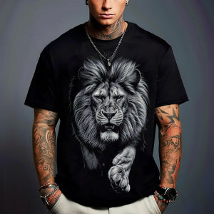 [Local Stock] HBESTY Halloween Christmas Funny Lion Pattern Mens T Shirt Hip Hop Trend Harajuku Streetwear Summer Casual O-neck Short Sleeve Fashion 3D Tiger Print Tees