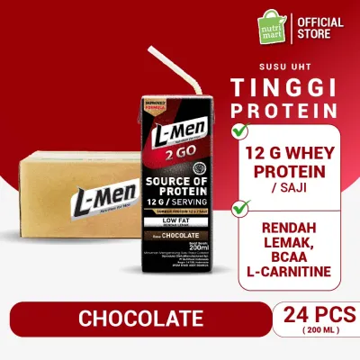 L-Men UHT 2GO Chocolate 200ml x 24 Tetrapack- 12g Whey Protein – Dilengkapi L-Carnitine & Rendah Lemak
