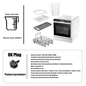 BLACKON Fully Automatic Tabletop Dishwasher 3D Spray Continuous Soft Water Washing Cabinet Dishwasher Quick Cleaning and Disinfection Microcomputer Control Fully Automatic Dishwasher No Embedded