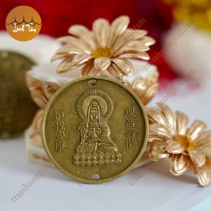 Đồng xu phật quan âm tọa thiền đồng xu bình an may mắn vật phẩm phong thủy