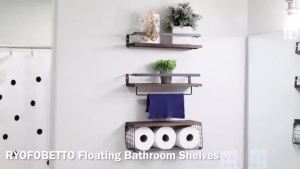 BEXON Hub   3Layers Wooden Rack Organizer Shelf with Towel Bar Rustproof Adjustable Shower Rack Hanging Bathroom Storage Rack Floating Shelves Wall Mounted Wooden Black Shelves Bar Wall Shelf Cabinet Organizers Aluminum Shower Organizer Shampoo Towel