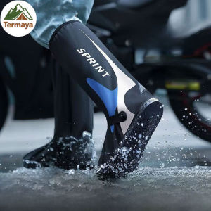 Termaya PVC High Tube Outdoor Waterproof Rain Anti-Slip Cycling Shoe Covers Motorcycle Cycling Hiking Shoes Fishing Wading Play Water