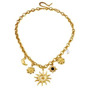 Adjustable Length Necklace Vintage Sun Moon Pendant Neckchain Stainless Steel Neck Chain For Everyday Wear