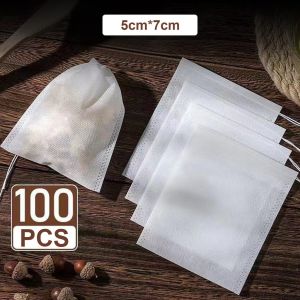 PAZU 100PCS/Pack 7 Sizes Empty Teabags String Heat Seal Filter Paper Herb Loose Tea Bag Drawstring Pouch Teabag Empty Unbleached Cotton Non-Woven Tea Strainer Disposable Seal Empty Tea Bag Filter Stop Coffee Filter Bag COD