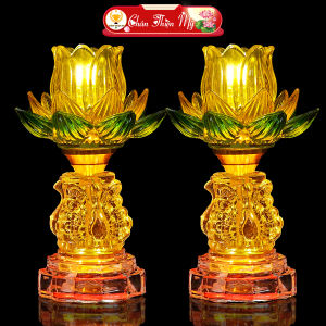 Đèn Thờ Pha Lê Hoa Sen Vàng Thủy Tinh CHÂN THIỆN MỸ Đèn Bàn Thờ Trang Trí Bàn Thờ