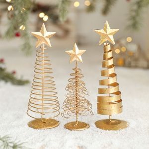 FUNG MALL Vàng Cây giáng sinh nhỏ Đồ trang trí Giáng sinh Ngôi sao năm cánh Cây giáng sinh bằng sắt Navidad Sáng Tạo Trang trí để bàn Trang trí nhà cửa