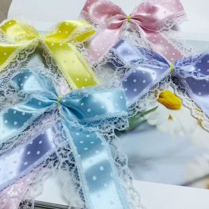 FEATSHOP64FE8 10 Yards Chiều rộng 4cm Ruy băng satin Viền ren trắng Chiều dài 10 thước Ruy băng viền ren Đa năng Hai Ruy băng chấm bi Để tự làm nơ cài tóc