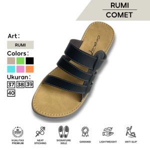 Sandal Wanita RUMI Comet Karet Anti Slip Motif Flanel Polos Ukuran 37-40