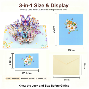 3D Paper Pop Up Greeting Card Paper‑Carved Sparkling Flower Festival Blessing Card Universal Holiday Gift Decoration Greeting Cards