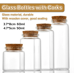 50/60ml Mini Transparent Glass Bottles with Wood Cork DIY Message Wishing Bottles Birthday Party Decoration