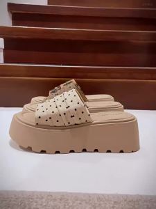 [Free Shipping] Thick-soled high-heeled pleated polka dot slip-on sandals for women 2026 summer new height-increasing fashion sandals