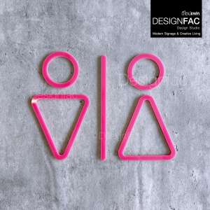 ป้ายห้องน้ำอะคริลิค ลายสามเหลี่ยมสีชมพู ป้ายห้องน้ำชายหญิง สไตล์โมเดิร์น มินิมอล ลอฟท์Designfac