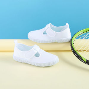 Spring and Summer New Childrens Performance White Shoes Canvas Shoes Mens and Womens Same Style Pure White Indoor Kindergarten Comfortable Breathable ㏇L0514