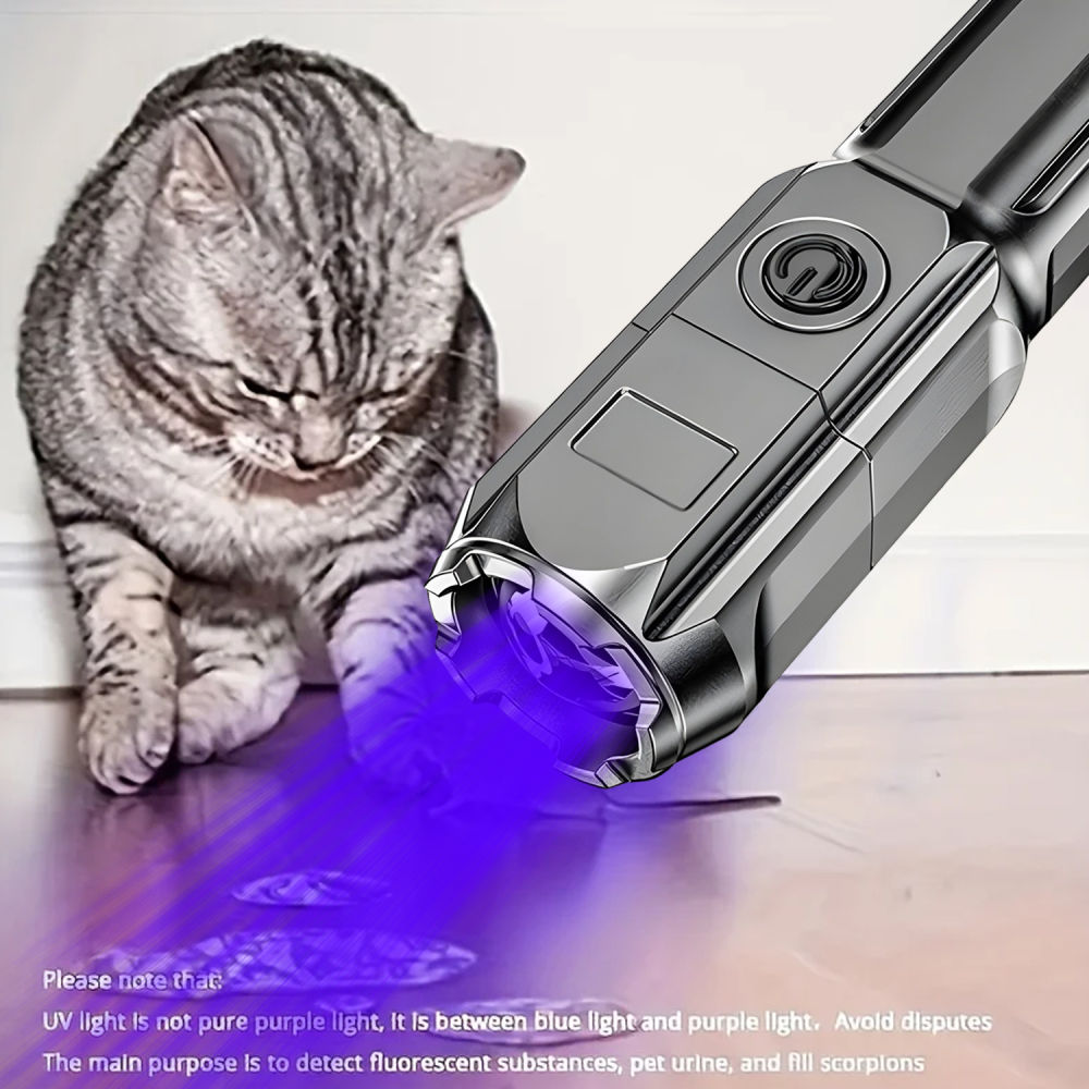 Polocat Power Led Usb Rechargeable Torch Portable Zoom And Telescopic Uv Flashlight 3 Modes Use High Strength ABS_voghion.com