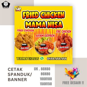 Cetak Banner Cetak Spanduk FRIED CHICKEN MAMA NISA UKURAN 60x60 BISA REQUEST