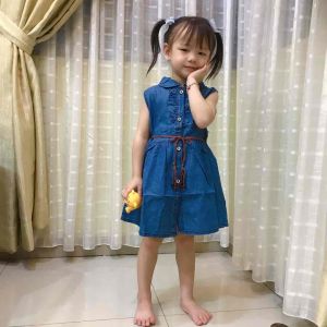 YCB Girl Jean Dress | Sleeveless Kids Jeans Skirt Budak Perempuan Butang Free Rope Belt limited 女童无袖牛仔连身裙开纽扣附送绳子送完为止
