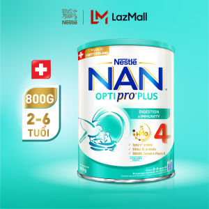 [CHỈ 15.01-10.02 QT Đơn 599K/999K] Sữa bột Nestlé NAN OPTIPRO PLUS 4 với 5HMO xuất xứ Thụy Sĩ - Hộp 800g cho bé từ 2 - 6 tuổi - Sữa công thức dinh dưỡng cho trẻ giúp hỗ trợ tiêu hóa đề kháng trí não và phát triển toàn diện